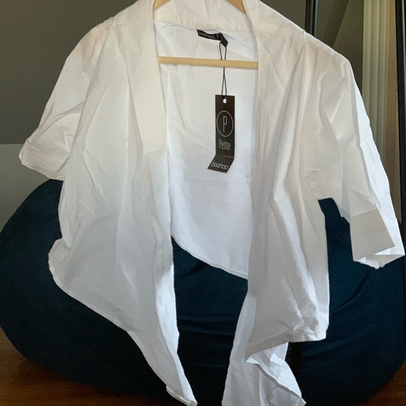 Petite Off The Shoulder Tie Front Shirt - Picture 3 of 5